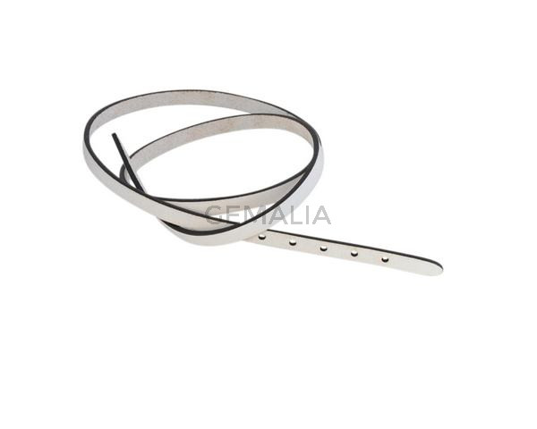 Tira de cuero para hebilla. 590x6mm. Blanco-cantos negros. Calidad superior.