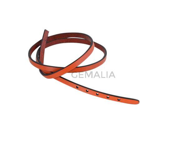 Tira de cuero para hebilla. 590x6mm. Naranja-cantos negros. Calidad superior.