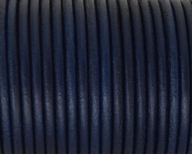 Cordon de cuero redondo 3mm. Azul marino. Calidad superior.