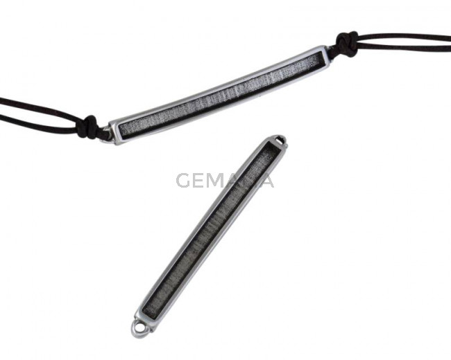 Conector de Zamak 52x5,5mm. Para cuero 3mm. Plateado. Int.1,5mm