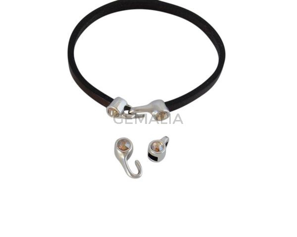 Cierre garfio de SWAROVSKI y Zamak 11x4,5mm con terminal moneda. Plateado-Golden Shadow. Int.3x2mm