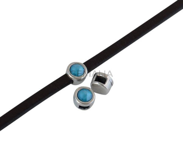 Entrepieza de SWAROVSKI y Zamak 6x4mm. Plateado-Azure Blue. Int.3x2mm