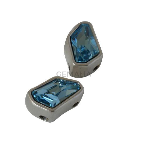 Entrepieza Swarovski y Zamak 21x14x11mm. Plateado-Aquam. Int 2,3mm
