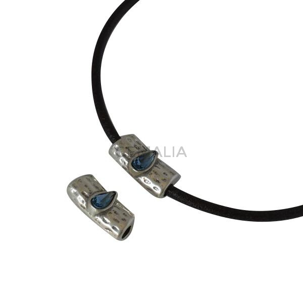 Tubo de SWAROVSKI y Zamak 24x12x8,5mm. Plateado-Denim Blue. Int.4mm