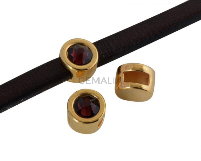 Entrepieza de SWAROVSKI y Zamak. Moneda 8mm. Dorado-Burgundy. Int.5x2mm