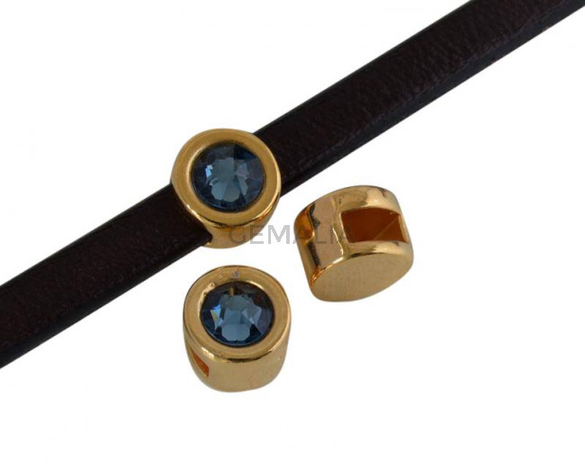 Entrepieza de SWAROVSKI y Zamak. Moneda 8mm. Dorado-Denim Blue. Int.5x2mm