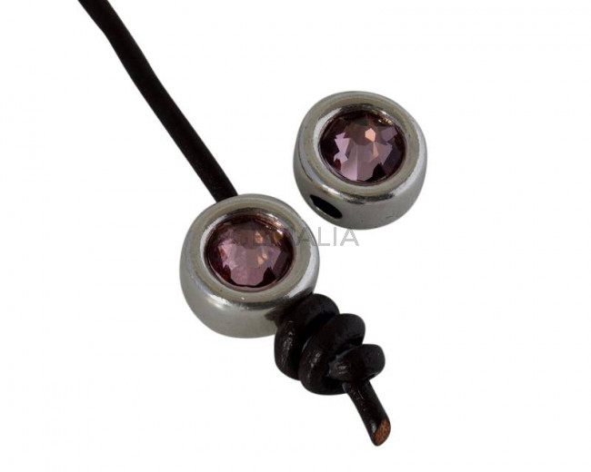 Entrepieza de SWAROVSKI y Zamak. Moneda 12mm. Plateado-AntiquePink. Int.3mm