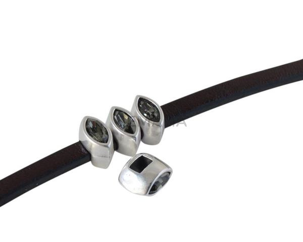 Entrepieza de SWAROVSKI navette 7,5x4mm. Plateado-Black Diamond. Int.3x2mm