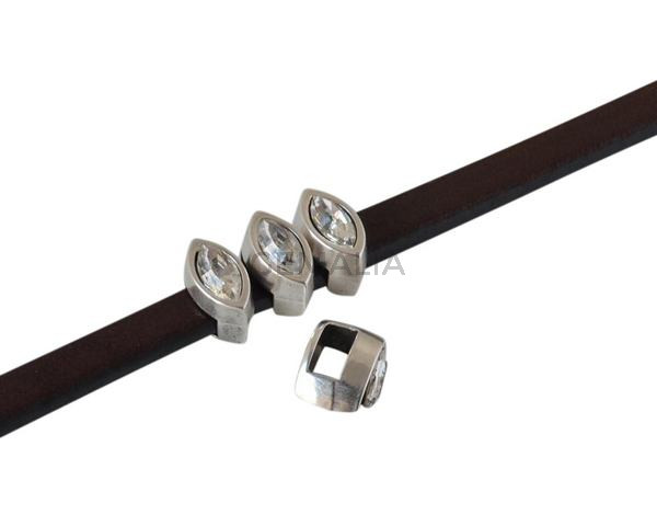 Entrepieza de SWAROVSKI navette 9x5mm. Plateado-Crystal. Int.5x2,5mm