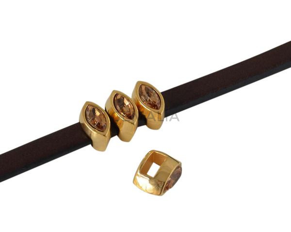Entrepieza de SWAROVSKI navette 9x5mm. Dorado-Light Colorado Topaz. Int.5x2,5mm