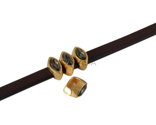 Entrepieza de SWAROVSKI navette 9x5mm. Dorado-Black Diamond. Int.5x2,5mm