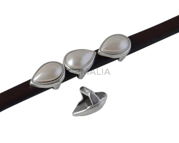 Entrepieza de SWAROVSKI  gota 10x7mm. Plateado-White Pearl. Int.5x2,5mm