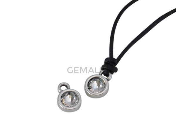 Colgante de SWAROVSKI y Zamak moneda 6,5x6,5mm. Plateado-Crystal. Int.1,8mm