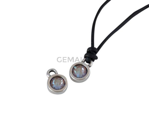 Colgante de SWAROVSKI y Zamak moneda 6,5x6,5mm. Plateado-Cappuccino Delite. Int.1,8mm