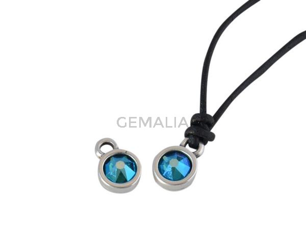 Colgante de SWAROVSKI y Zamak moneda 6,5x6,5mm. Plateado-Blue Zircon Shimmer. Int.1,8mm