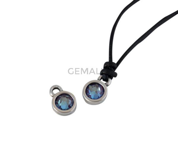 Colgante de SWAROVSKI y Zamak moneda 6,5x6,5mm. Plateado-Burgundy Delite. Int.1,8mm