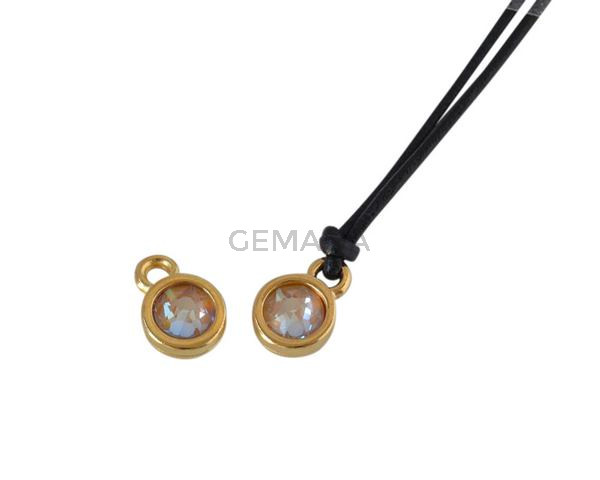 Colgante de SWAROVSKI y Zamak moneda 6,5x6,5mm. Dorado-Ochre Delite. Int.1,8mm