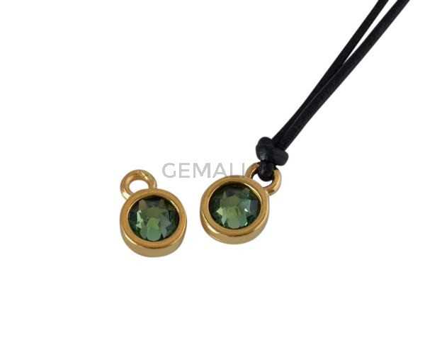 Colgante de SWAROVSKI y Zamak moneda 6,5x6,5mm. Dorado-Erinite. Int.1,8mm