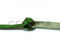 Lazo saten punteado. 10mm. Verde -crema. Reversible. Calidad super,