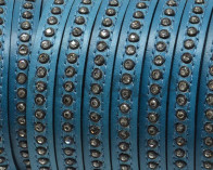 Cuero Plano con strass. 8x3mm. Azul oscuro-strass cristal. Calidad Superior