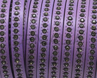 Cuero Plano con strass. 8x3mm. Lila-strass cristal. Calidad Superior