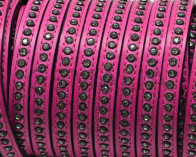Cuero Plano con strass. 8x3mm. Fucsia-strass cristal. Calidad Superior