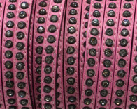 Cuero Plano con strass. 6,5x3mm. Rosa-strass cristal. Calidad Superior