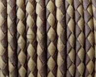 Cuero Trenzado Redondo 3mm. Denver.Beige-marron oscuro. Calidad superior