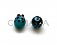 Cristal murano.Mariquita.15,5x12mm.Azul turquesa.Int.2mm aprox.