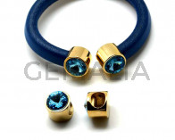 Terminal Zamak/SWAROVSKI regaliz. Moneda. Dorado-Aquamarine.
