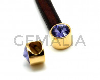 Terminal Zamak/SWAROVSKI regaliz. Moneda. Oro-Tanzanite. Int.10x6mm