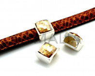 Zamak/SWAROVSKI.Cuad.13mm.Media caña.Plateado-Golden Shadow.Int.10x5mm