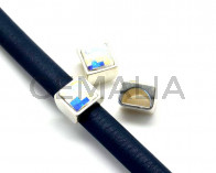 Zamak/SWAROVSKI.Cuad.13mm.Media caña.Plateado-Aurora boreal.Int.10x5mm