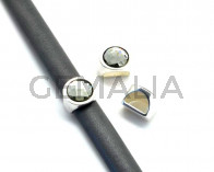 Entrepieza Moneda Zamak/SWAROVSKI. 13mm. Media caña. Plateado-Black Diamond. Int.10x5mm