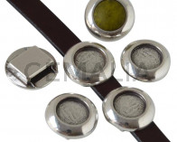 Entrepieza Moneda Zamak. 19mm. Sin piedra. Int.Piedra 12mm. Plateado. Int.10x2,2mm