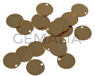 Colgante moneda latón. 10x0,5mm. Dorado mate. Int.1mm.