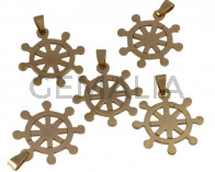 Acero inoxidable 304. Colgante. Timon. 36x34x1,5mm. Dorado. Int.8x4mm