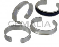 Base pulsera latón.  14,5x66mm. Plateado Brillante. Para Cuero 10mm.
