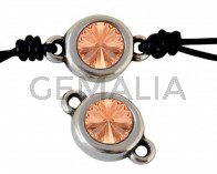 Conector de SWAROVSKI y Zamak. Moneda 20x12mm. Plateado-Light Peach