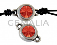 Conector Zamak/SWAROVSKI. 20x12mm. Plateado. Paparadsha