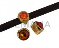 Entrepieza de SWAROVSKI y Zamak. Moneda 6x4mm. Dorado-Fireopal. Int.3x2mm