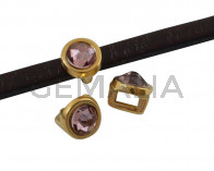 Entrepieza de SWAROVSKI y Zamak. Moneda 6x4mm. Dorado-AntiquePink. Int.3x2mm