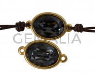 Conector de SWAROVSKI y Zamak. Oval 22x13mm. Dorado-Silver Night. Int.2mm