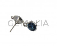Pendiente de SWAROVSKI y Zamak con argolla. Redondo 11mm. Plateado-Montana. Int.2mm
