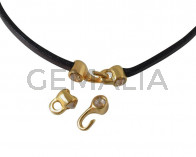 Cierre garfio de SWAROVSKI y Zamak 11x4,5mm con terminal moneda. Dorado-Golden Shadow. Int.3x2mm