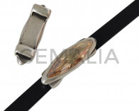 Entrepieza de SWAROVSKI y Zamak. Lagrima 43x13mm. Plateado-Golden Shadow. Int.9,8x2,5mm