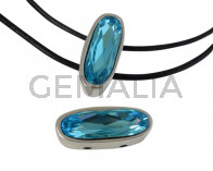 Entrepiezade de SWAROVSKI y Zamak. Oval 30x13mm. 2 agujeros. Plateado-Light Turquoise. Int.2,2mm