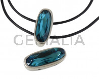 Entrepiezade de SWAROVSKI y Zamak. Oval 30x13mm. 2 agujeros. Plateado-Indicolite. Int.2,2mm