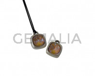 Colgante de SWAROVSKI y Zamak. Cuadrado 13x13mm. Plateado-Ochre Delite. Int.2mm