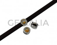 Entrepieza de SWAROVSKI y Zamak. Moneda 8mm. Plateado-Citrine Shimmer. Int.5x2mm